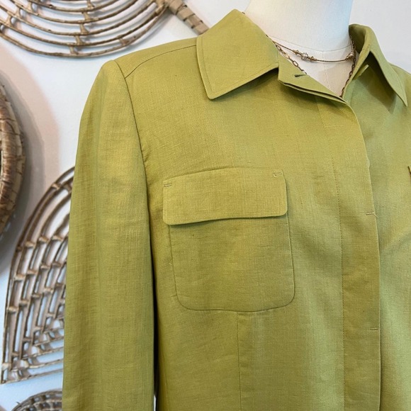 Planet Linen Jacket Utility Blazer Green Button Front Pockets Womens 12 - Picture 9 of 9